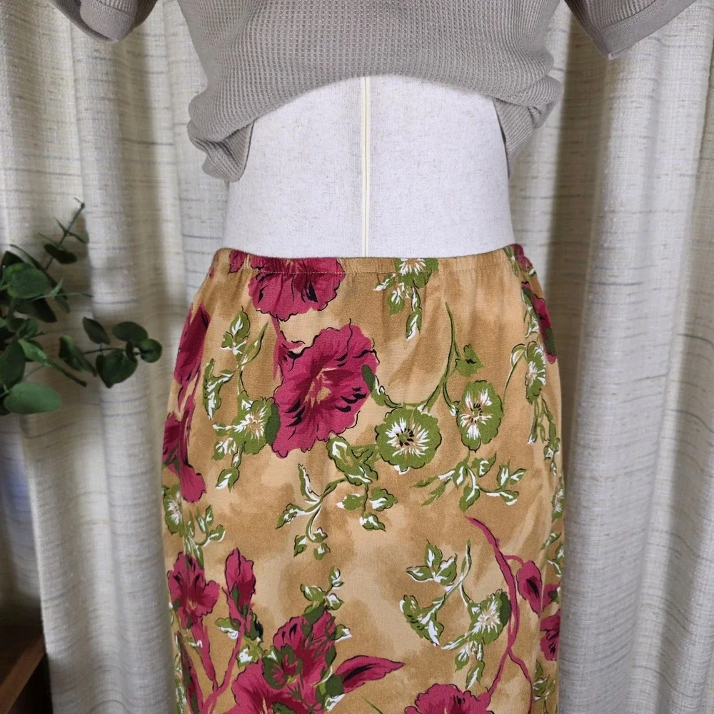 Vintage 90s Slip Skirt Size M‎ Floral Button Front Midi Soft Grunge Fairy Y2K